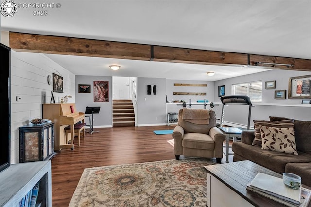 living room featuring dark hardwood / wood-style flooring