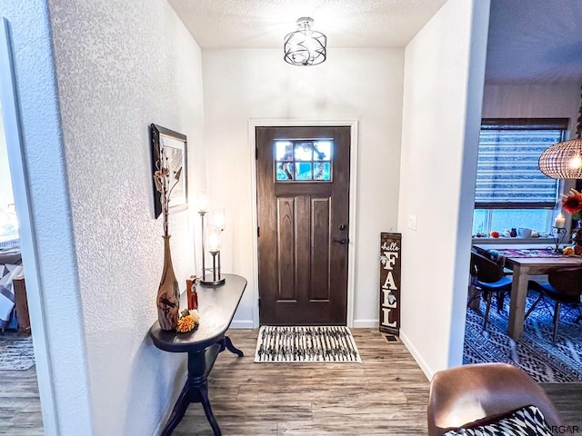 entrance foyer featuring hardwood / wood-style floors and a textured ceiling