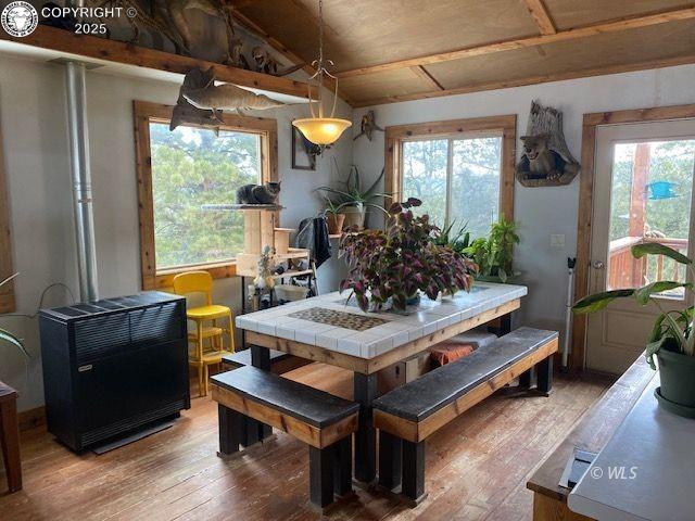 dining area with wood-type flooring and plenty of natural light