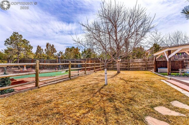 view of yard with a fenced backyard