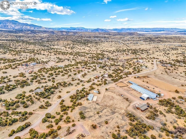 birds eye view of property featuring a mountain view and a desert view