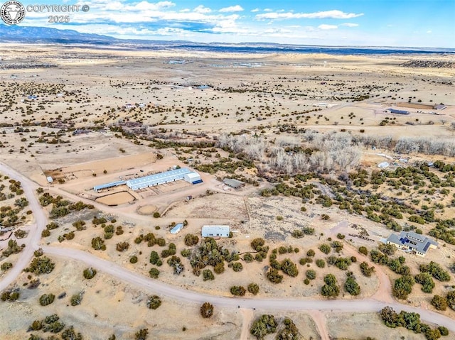 bird's eye view with a desert view