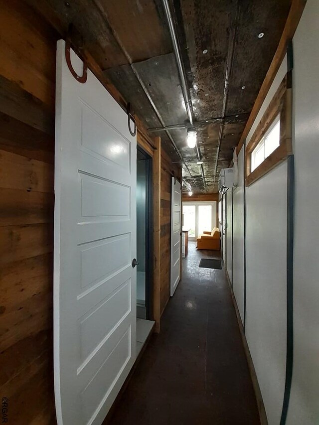 corridor with wooden walls