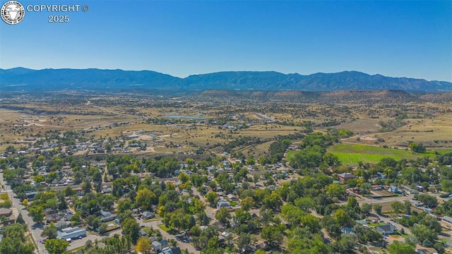 bird's eye view with a mountain view