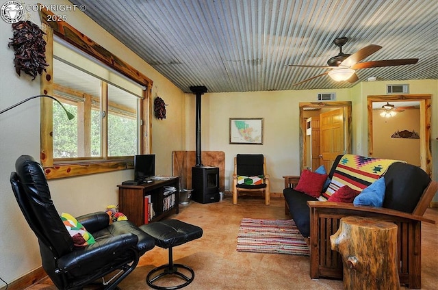 214 Durfee Cir, Westcliffe, CO 81252 - living room with ceiling fan, baseboards, and carpet
