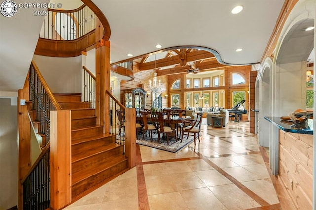 324 Elk View Ct, Canon City, CO 81212 - interior space featuring recessed lighting, a high ceiling, an inviting chandelier, and tile patterned flooring
