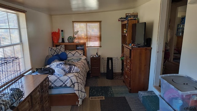 bedroom with lofted ceiling