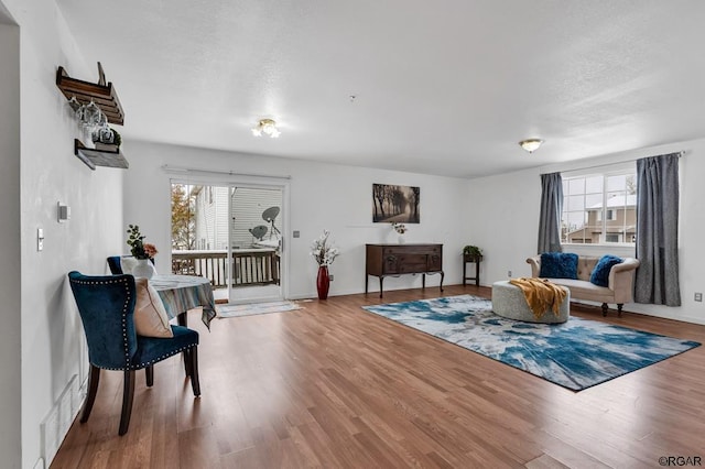 living area with hardwood / wood-style flooring