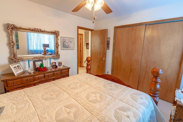 bedroom featuring a closet and ceiling fan