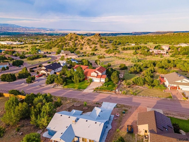 birds eye view of property with a mountain view