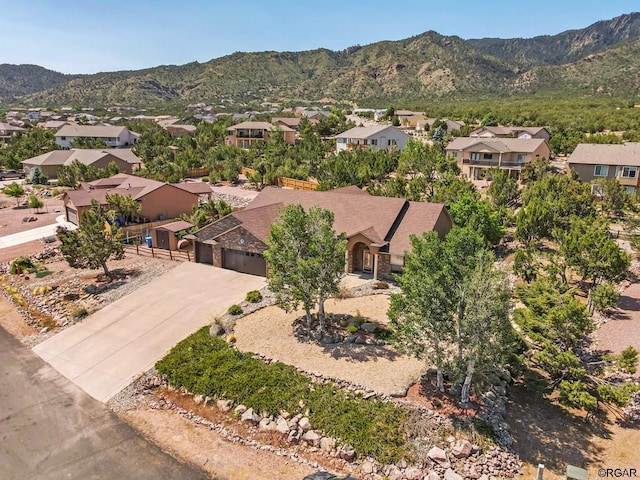 drone / aerial view with a mountain view