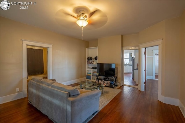 living room with dark wood-type flooring