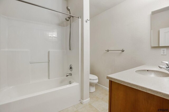 full bathroom with vanity, toilet, shower / bath combination, and tile patterned flooring