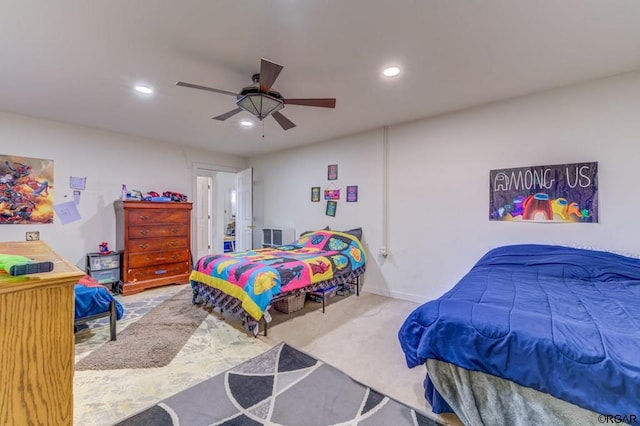 bedroom with carpet floors and ceiling fan