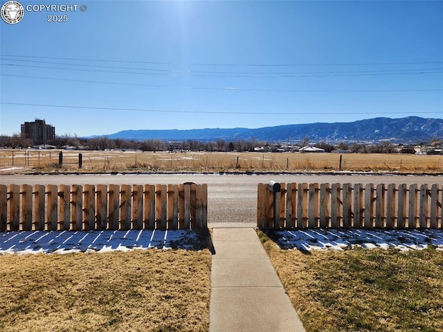 exterior space featuring a mountain view