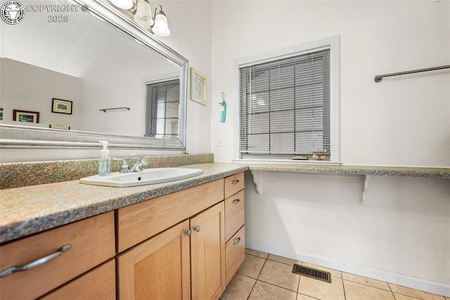 bathroom with tile patterned floors and vanity