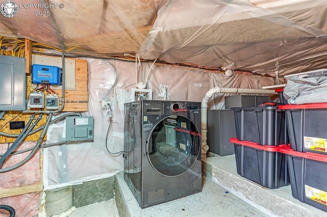 interior space featuring washer / dryer and electric panel