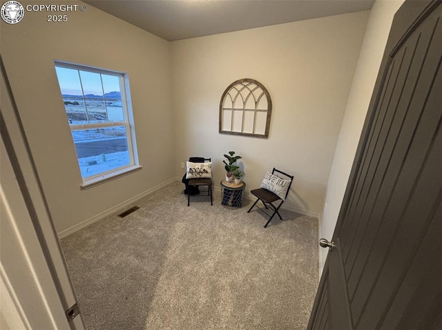 sitting room with light colored carpet