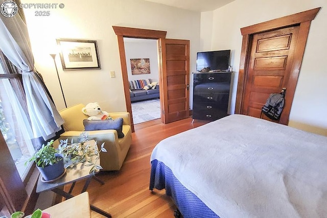 bedroom with hardwood / wood-style floors