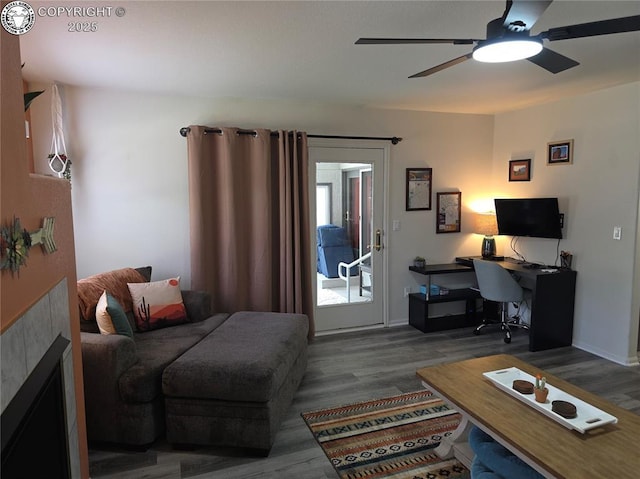 2823 River Run Ct, Canon City, CO 81212 - living room featuring a desk, wood finished floors, and a ceiling fan