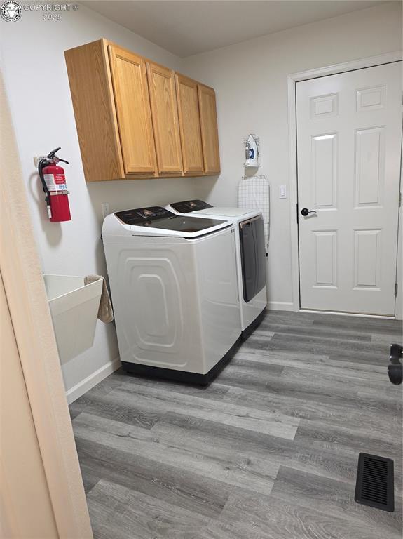 2823 River Run Ct, Canon City, CO 81212 - washroom featuring cabinet space, washer and clothes dryer, and light wood finished floors