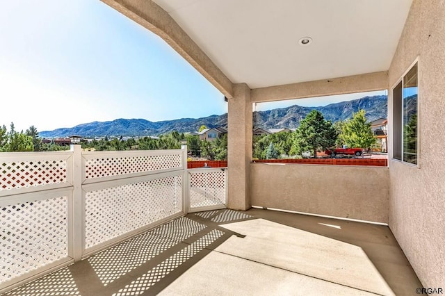 view of patio featuring a mountain view