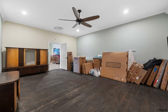 interior space featuring ceiling fan