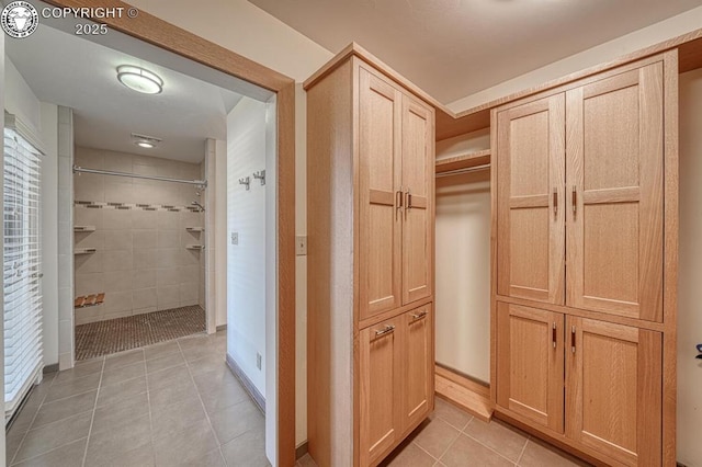 750 Roundup Rd, Westcliffe, CO 81252 - bathroom with baseboards, tile patterned floors, a closet, and tiled shower