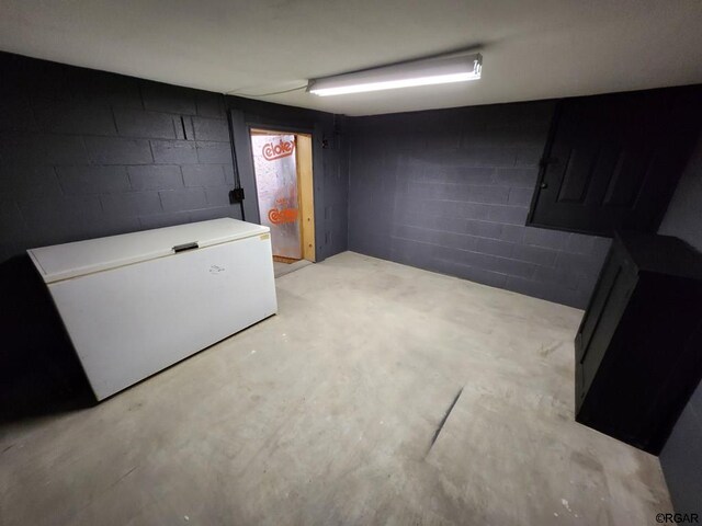 basement featuring refrigerator