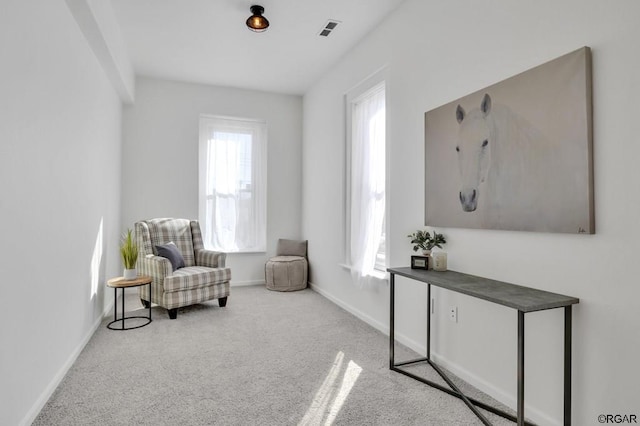 sitting room with light carpet