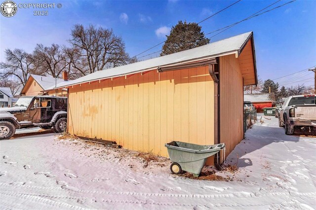 view of snow covered exterior