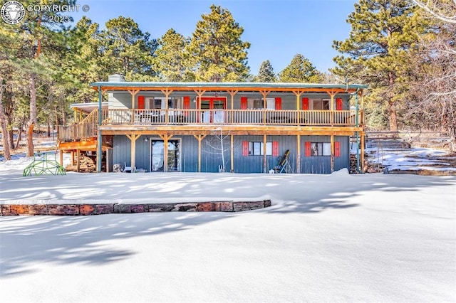 view of front of home with a deck