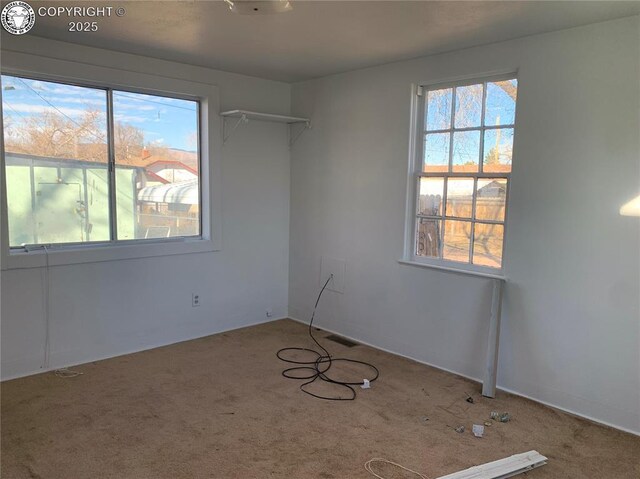 spare room with carpet floors and visible vents