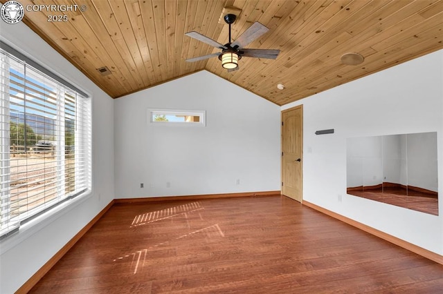 bonus room with wood ceiling, ceiling fan, wood-type flooring, and vaulted ceiling