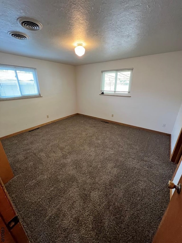 carpeted empty room with a textured ceiling and a healthy amount of sunlight