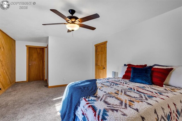 bedroom featuring carpet flooring and ceiling fan