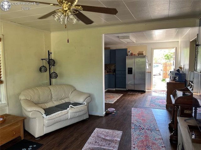 529 W Main St, Florence, CO 81226 - living room with ceiling fan, dark wood-style flooring, and crown molding