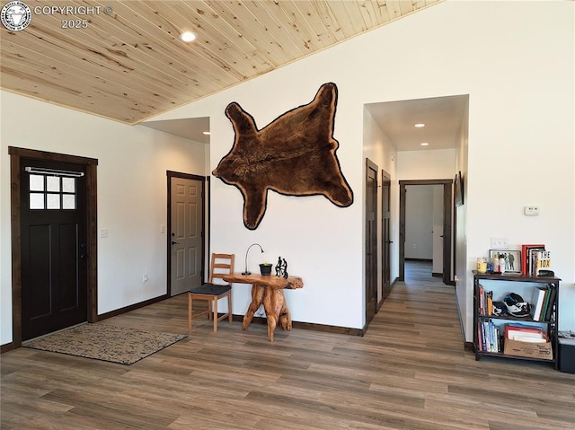 201 Fox Run, Silver Cliff, CO 81252 - foyer featuring wood finished floors, recessed lighting, and wood ceiling