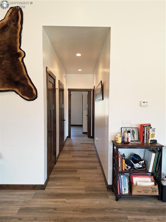 201 Fox Run, Silver Cliff, CO 81252 - corridor featuring dark wood finished floors and recessed lighting
