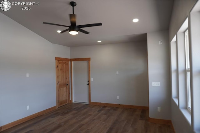197 High Meadows Dr, Florence, CO 81226 - empty room with ceiling fan, wood finished floors, baseboards, and recessed lighting
