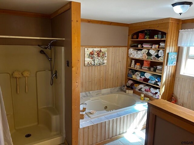 2 Inverness Ave, Westcliffe, CO 81252 - full bath featuring a whirlpool tub, a shower, and wood walls