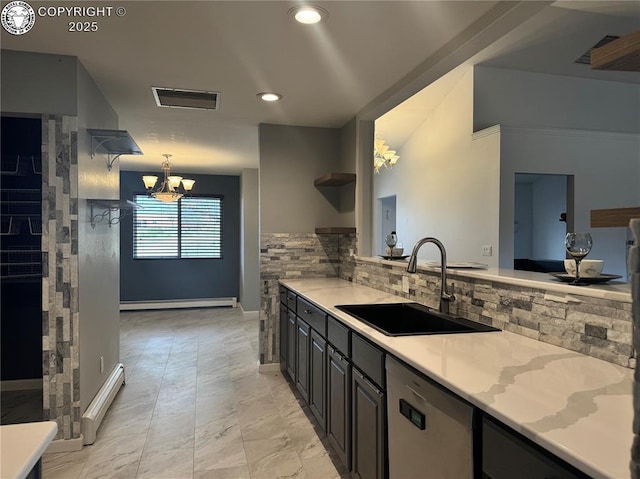 5 Cory Ln, Florence, CO 81226 - kitchen with a sink, open shelves, dishwasher, decorative backsplash, and light countertops