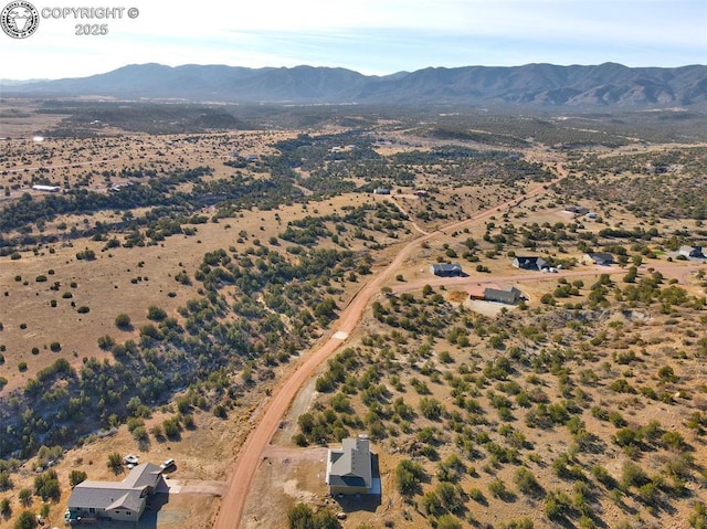 birds eye view of property featuring a mountain view