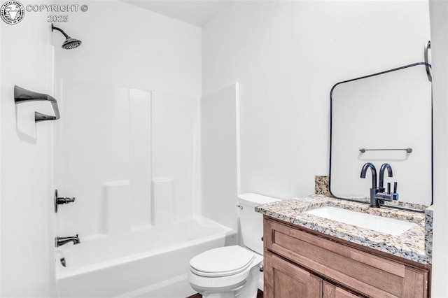 full bathroom with washtub / shower combination, vanity, and toilet