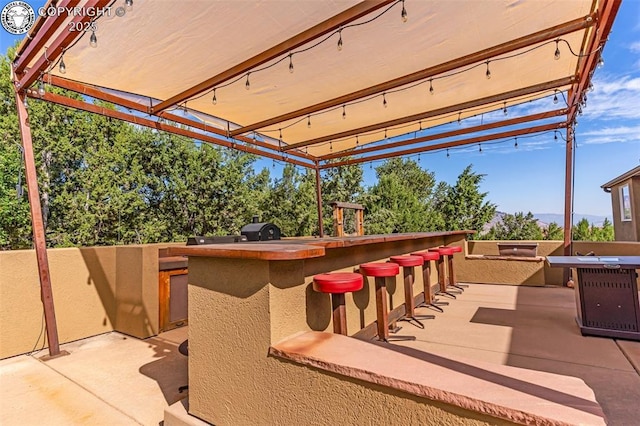 view of patio / terrace with an outdoor kitchen and an outdoor bar