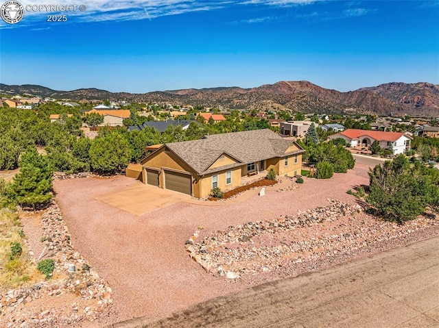 drone / aerial view with a mountain view