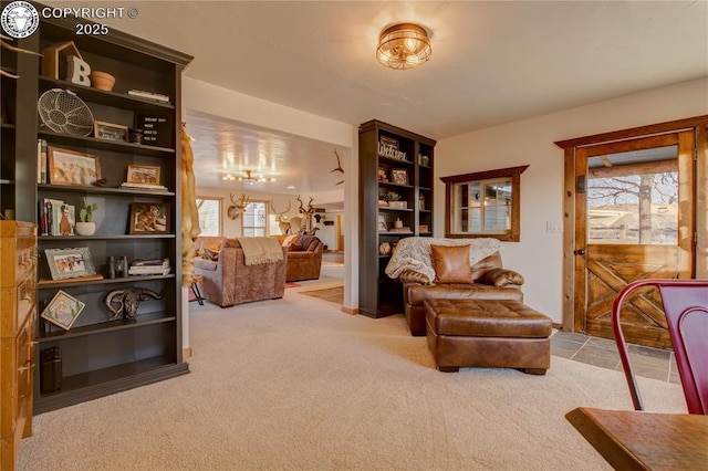 living area with carpet flooring