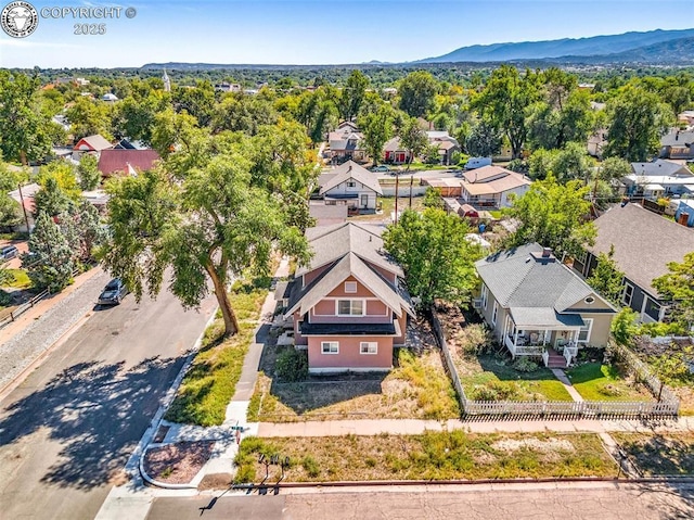 aerial view with a residential view and a mountain view