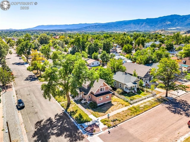 aerial view featuring a residential view and a mountain view