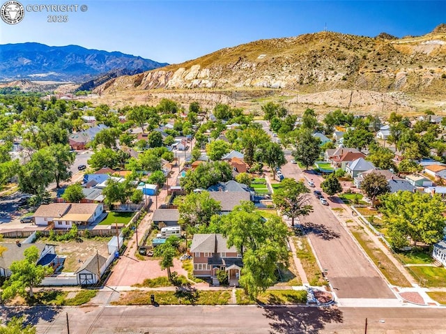 aerial view with a residential view and a mountain view